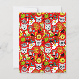 Tarjeta Pequeña Gato y huevo en rojo