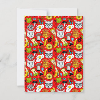 Tarjeta Pequeña Gato y huevo en rojo