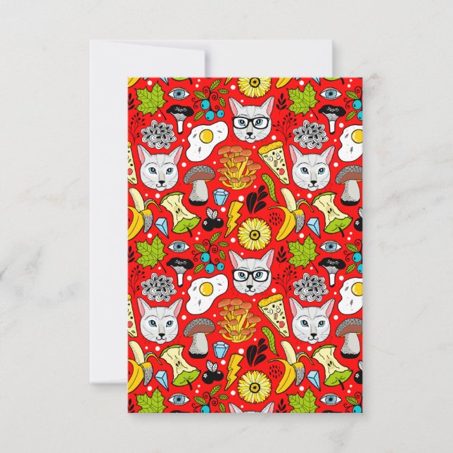 Tarjeta Pequeña Gato y huevo en rojo (Anverso)