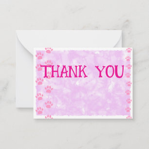 Tarjeta Pequeña Gato y Perro Adorables Huellas de Pata Rosa Acuare