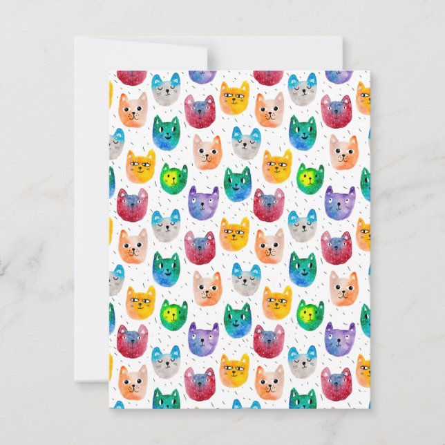 Tarjeta Pequeña Gatos a la acuarela y amigos (Anverso)