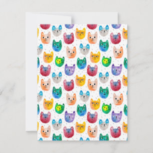 Tarjeta Pequeña Gatos acuarelas y amigos