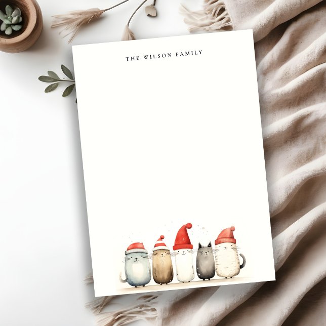 Tarjeta Pequeña Gatos adorables de acuarela, navidad brillante y p (Subido por el creador)