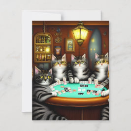 Tarjeta Pequeña Gatos altamente detallados jugando al póquer