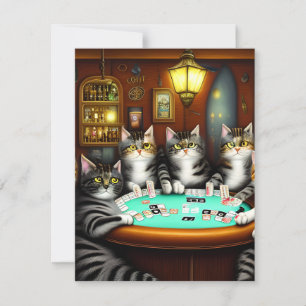 Tarjeta Pequeña Gatos altamente detallados jugando al póquer