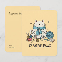 Tarjeta Pequeña Gatos beige lindos que tejen vibras amarillas sumi