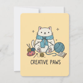 Tarjeta Pequeña Gatos beige lindos que tejen vibras amarillas sumi