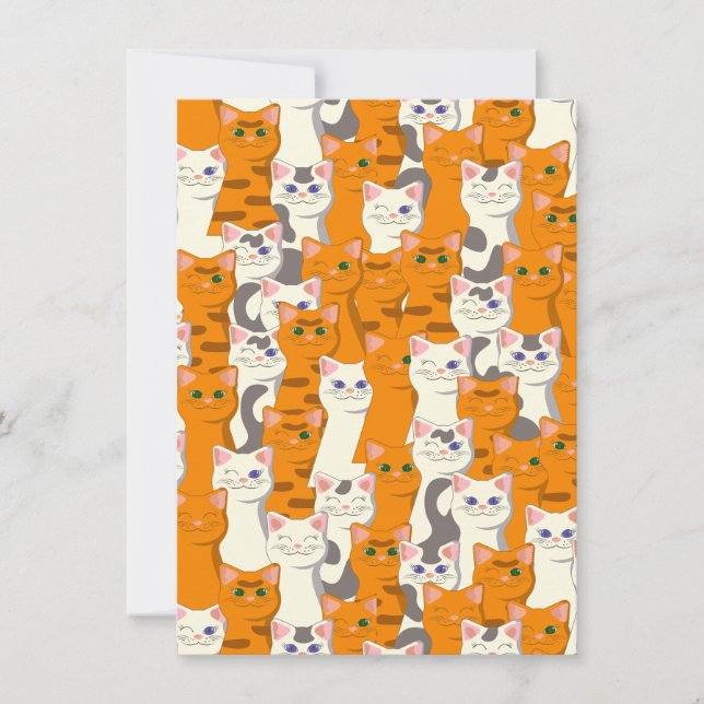Tarjeta Pequeña Gatos blancos y jengibre patrón ojos verdes ojos a (Anverso)