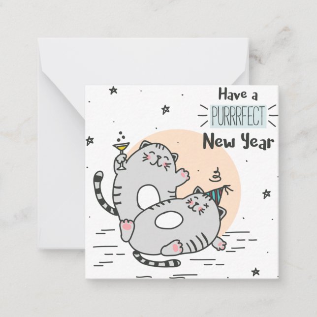 Tarjeta Pequeña Gatos de Año Nuevo (Anverso)