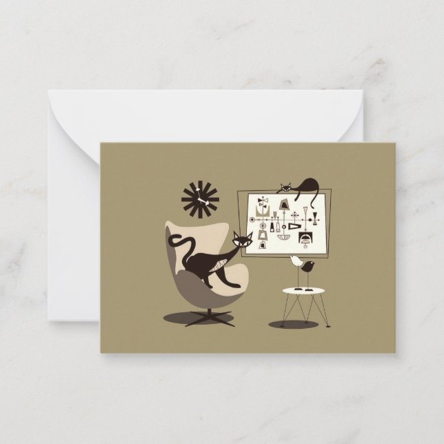 Tarjeta Pequeña Gatos de arte moderno de mediados del siglo XX (Anverso)