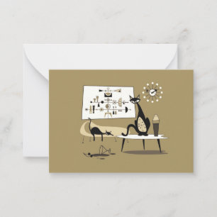 Tarjeta Pequeña Gatos de arte moderno de mediados del siglo XX