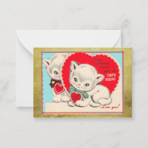 Tarjeta Pequeña Gatos de Vintage El día de San Valentín Valentine