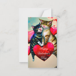 Tarjeta Pequeña Gatos y corazones niños San Valentín