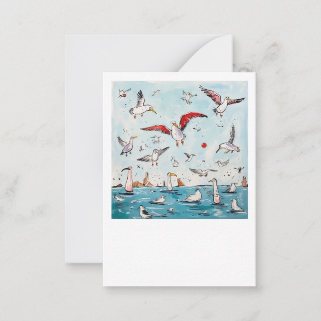 Tarjeta Pequeña Gaviota, pájaro, pájaros volando  (Anverso)