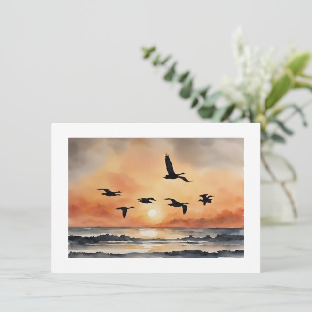 Tarjeta Pequeña Geese al amanecer (Anverso de pie)
