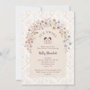 Tarjeta Pequeña Gemelos en Llegada Arco Floral Romántico LPM26