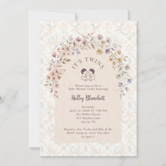 Tarjeta Pequeña Gemelos en Llegada Arco Floral Romántico LPM26