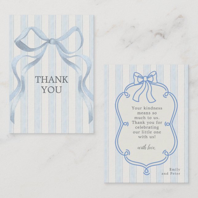 Tarjeta Pequeña Gender Neutral Watercolor Blue Bow Baby Shower  (Anverso / Reverso)