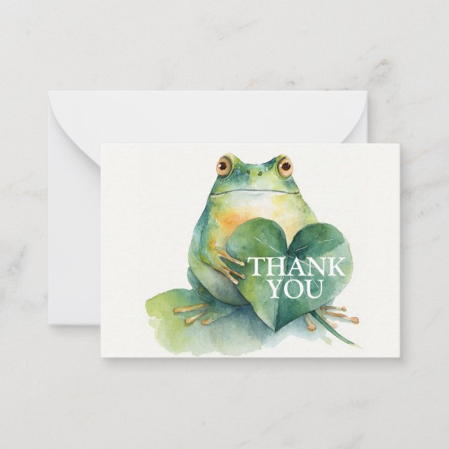 Tarjeta Pequeña Gentle Frog with a Heart Shaped Leaf Thank You (Anverso)