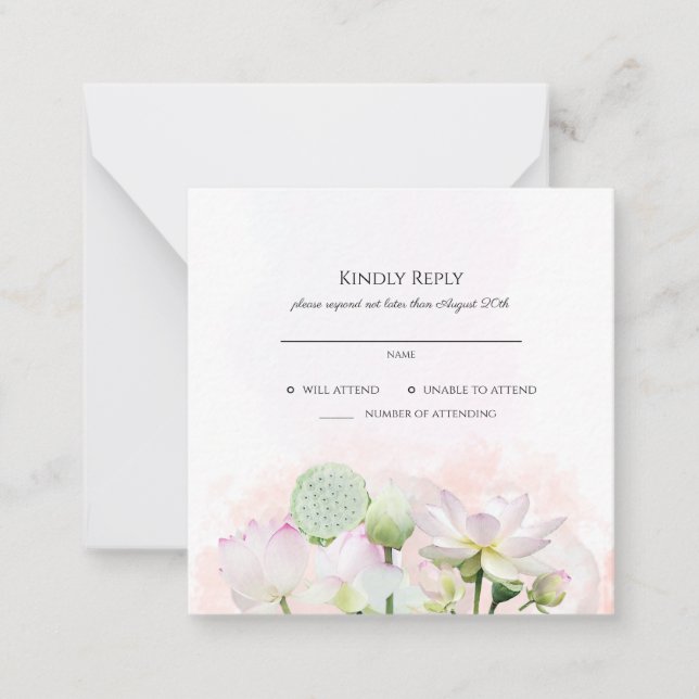 Tarjeta Pequeña Gentle Water Lilies and Lotuses Wedding RSVP (Anverso)