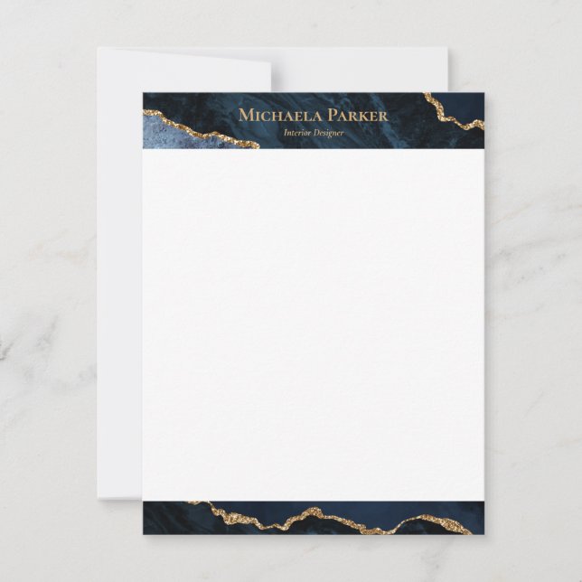Tarjeta Pequeña Geode de oro azul de la Marina Agate Moderna (Anverso)