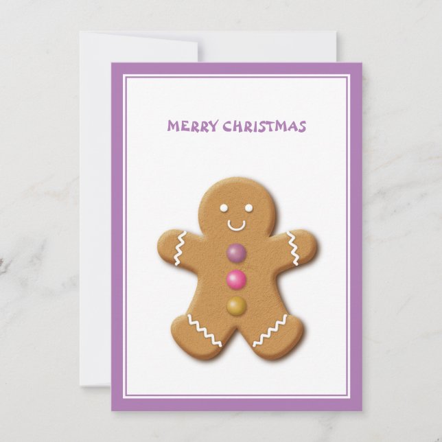 Tarjeta Pequeña Gingerbread Man Merry Christmas Purple (Anverso)