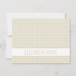 Tarjeta Pequeña Gingham a cuadros beige y blanco personalizado