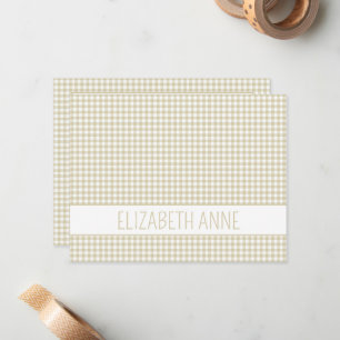 Tarjeta Pequeña Gingham a cuadros beige y blanco personalizado