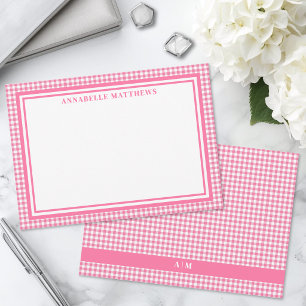 Tarjeta Pequeña Gingham a cuadros rosa brillante personalizado