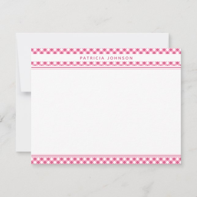 Tarjeta Pequeña Gingham a cuadros rosa lindo personalizado (Anverso)