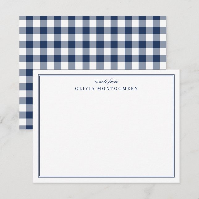 Tarjeta Pequeña Gingham Azul Marino y Blanco Personal (Anverso / Reverso)