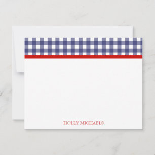 Tarjeta Pequeña Gingham azul y notecnológicos planos rojos