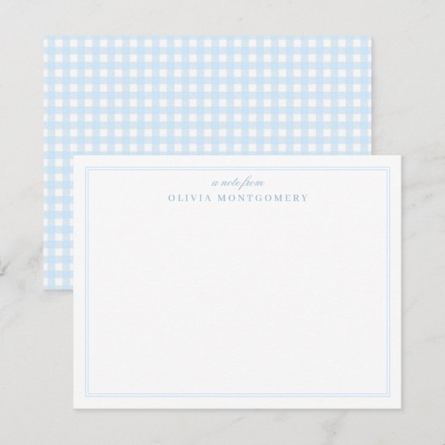 Tarjeta Pequeña Gingham Baby Blue y White Personal (Anverso / Reverso)