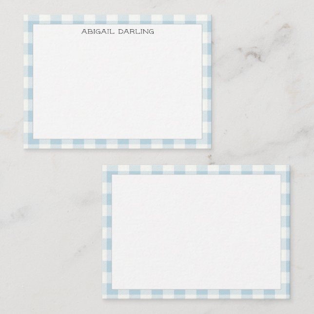 Tarjeta Pequeña Gingham Blue Simple Modern Thin Border (Anverso / Reverso)