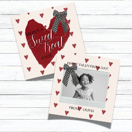 Tarjeta Pequeña Gingham Bow Red Valentine's Classroom Photo Card