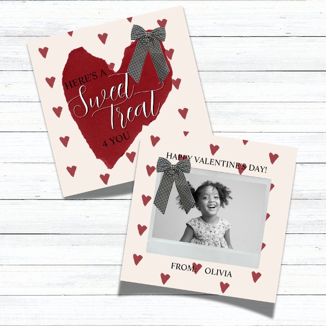 Tarjeta Pequeña Gingham Bow Red Valentine's Classroom Photo Card (Gingham Bow Red Valentine's Classroom Photo Card)