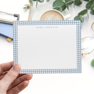 Tarjeta Pequeña Gingham de cuadros azul polvoriento minimalista