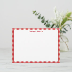 Tarjeta Pequeña Gingham de cuadros rojos de Navidad con nombre per