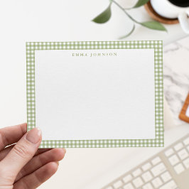 Tarjeta Pequeña Gingham de cuadros verde salvia minimalista