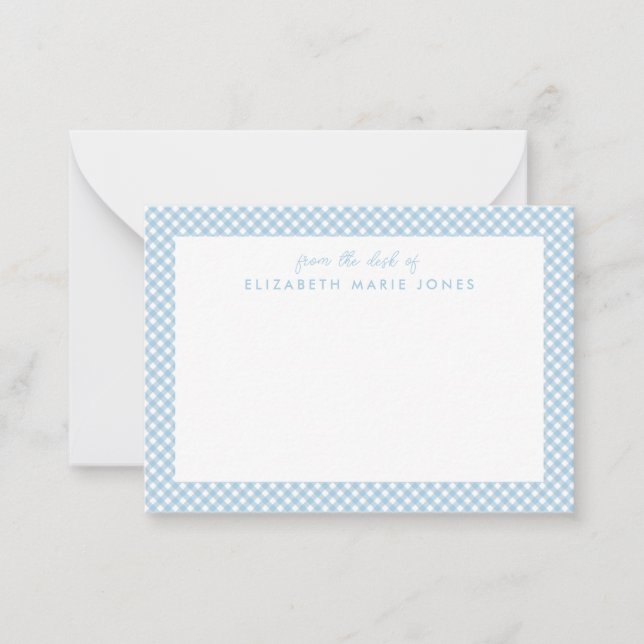 Tarjeta Pequeña Gingham Personalizado Infantil Cuadro Azul Polvori (Anverso)