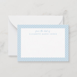 Tarjeta Pequeña Gingham Personalizado Infantil Cuadro Azul Polvori