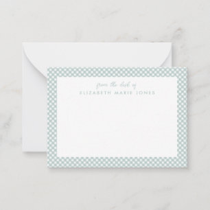 Tarjeta Pequeña Gingham personalizado infantil verde azulado a cua