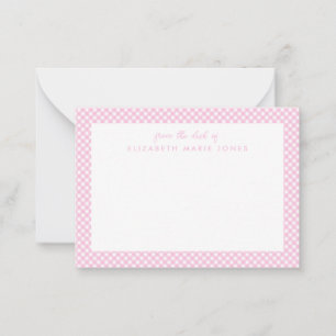 Tarjeta Pequeña Gingham personalizado para niños en rosa claro a c