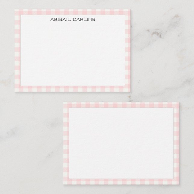 Tarjeta Pequeña Gingham Pink Simple Moderno y Delgado Borde (Anverso / Reverso)