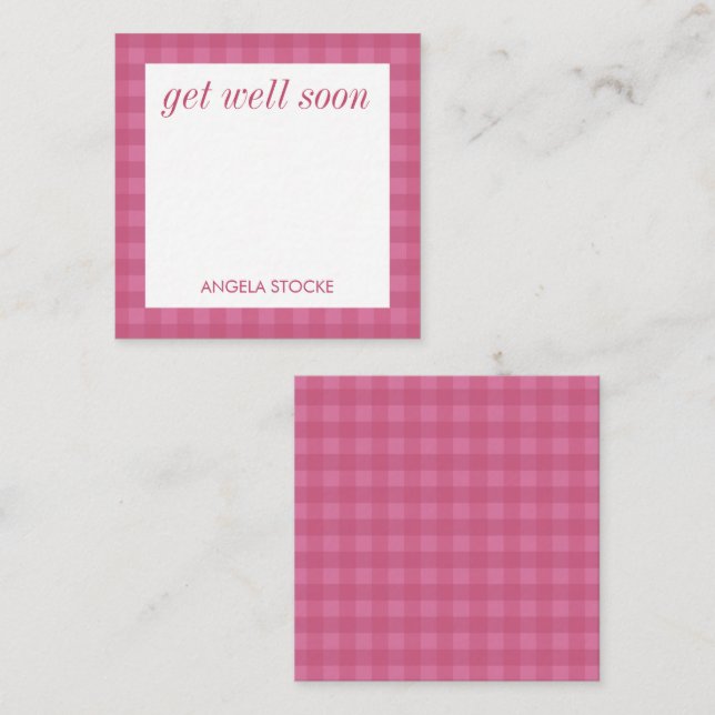 Tarjeta Pequeña Gingham Rosa Personalizado (Anverso / Reverso)
