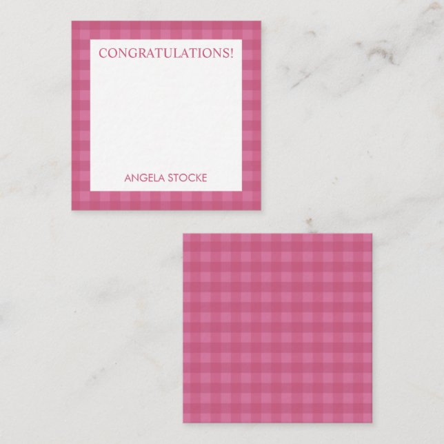 Tarjeta Pequeña Gingham Rosa Personalizado (Anverso / Reverso)