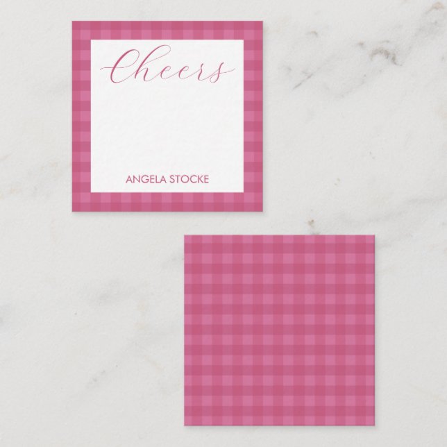 Tarjeta Pequeña Gingham Rosa Personalizado (Anverso / Reverso)