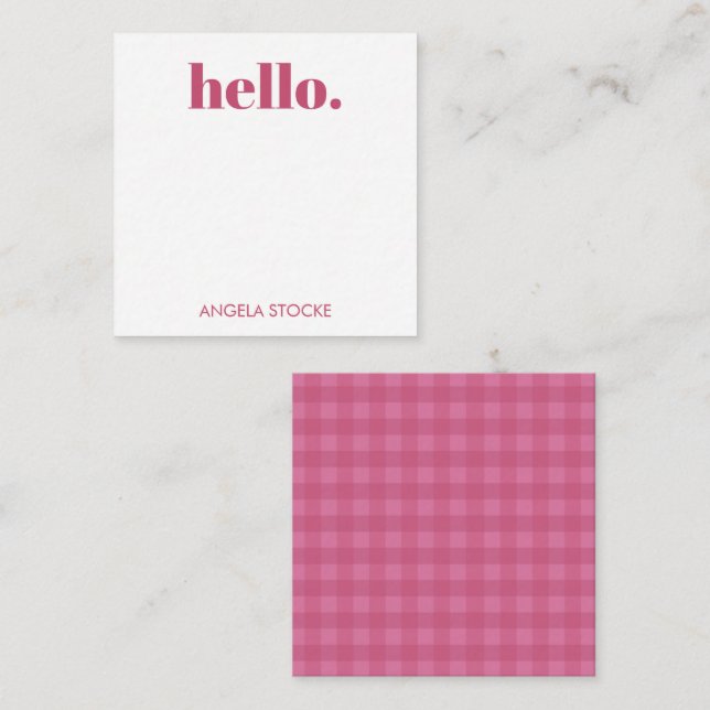 Tarjeta Pequeña Gingham Rosa Personalizado (Anverso / Reverso)