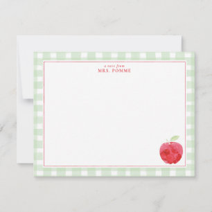 Tarjeta Pequeña Gingham Teacher Apple Gift