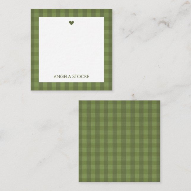 Tarjeta Pequeña Gingham Verde Personalizado (Anverso / Reverso)